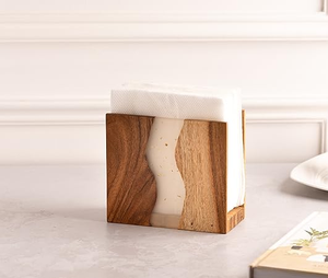 Rectangle Exclusive Wood & Resin <b>Napkin</b> Holder Transparents Resin Color Natural Acacia Wood <b>Napkin</b> Holder - Product Image 1