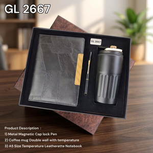 Set de regalo de bienvenida para empleados con cuaderno A5 de imitación cuero, bolígrafo con tapa magnética y taza de café con doble pared aislante - Product Image 5