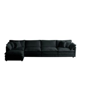 Divano Componibile a U Modulare 5 Posti Convertibile per Soggiorno con 1 Pouf in Ciniglia Nera - Product Image 4