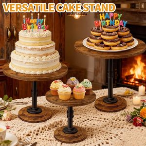Support à gâteau rustique industriel en bois rond, ensemble de 3 supports à cupcakes, présentoir de table à dessert, plateau de service, décoration - Product Image 5