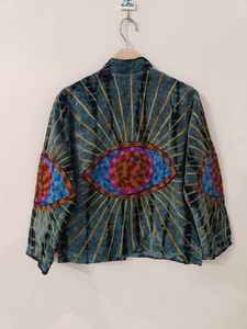 Veste d'hiver pour femme en velours brodée à la main avec motif œil turc, réversible, respirante, écologique, à manches courtes, idéale comme cadeau - Product Image 6