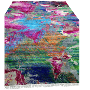 Alfombra de Lana y Seda Multicolor Anudada a Mano, Diseño Abstracto, Estilo Artístico Moderno para Sala de Estar u Hotel - Product Image 4