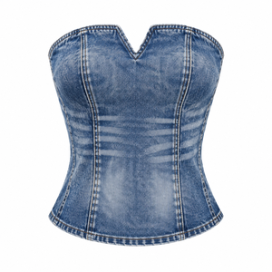 Camiseta de mujer personalizada con MOQ bajo, Top de mezclilla casual de calidad premium, Top corto liso con pedrería, Superventas 2026 - Product Image 5