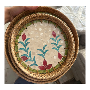 Eco Friendly Mother Of Pearl Rattan <b>Tray</b> Handmade Natural Basket For Fruit Storage Home Decoration And <b>Serving</b> - Product Image 6