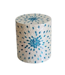 Handcrafted Mother of Pearl Inlay Round Stool Floral Mosaic Pattern Decorative <b>Side</b> <b>Table</b> Shell Inlay <b>Drum</b> <b>Table</b> from Vietnam - Product Image 3