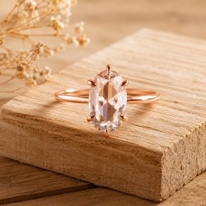 Bague de Fiançailles et de Mariage en Or Massif 10K 14K 18K avec Diamant de Laboratoire Moval Rose Cut, Sertissage à Six Griffes, Couleur DEF, Pureté VS VVS - Product Image 2