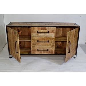 Modern Industrial-Style Solid Mango Wood Sideboard Iron Frame Farmhouse Storage for Home Living Room Kitchen Dining Furniture - Product Image 6
