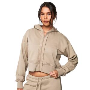 OEM Logo personnalisé polaire fermeture éclair Streetwear sweats à capuche en polyester coton vierge recadrée vintage poids lourd fermeture éclair pour femmes - Product Image 1