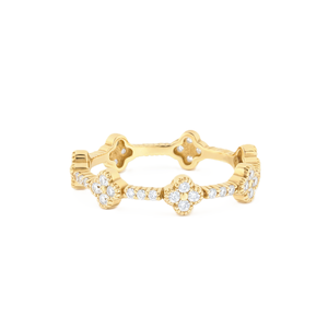 Bague en Moissanite Trèfle Floral, Diamant de Laboratoire Rond, Or Massif 14K, Bague de Promesse, Cadeau d'Anniversaire de Mariage, Bijou, Alliance Éternité - Product Image 1