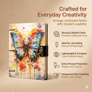 Butterfly Design A5 Handmade Paper Journal with <b>Lock</b> | Vintage Cardboard Notebook Creative Writing Diary Eco Friendly Gift Bulk - Product Image 2
