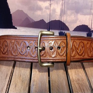 Cinturón de cuero auténtico estilo vaquero occidental para hombre, Cinturón de piel auténtica con diseño Floral tallado a mano, en color negro y marrón - Product Image 6