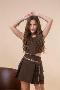 Girls <b>Chocolate</b> Brown Corset Crop Top & Pleated <b>Mini</b> Skort Co-ord Set - Product Image 3
