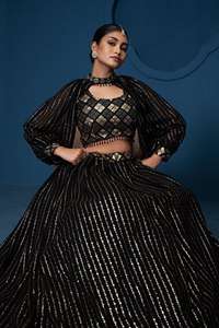 Lehenga Choli Negro de Georgette para Mujer, con Bordado de Lentejuelas Zari, Largo hasta el Suelo, Vestido Semi-Sellado para Bodas y Fiestas, para Todas las Temporadas - Product Image 2