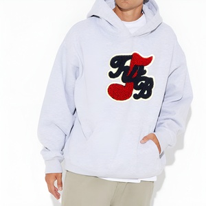 <b>Light</b> Grey Chenille <b>Letter</b> Hoodie Oversized Streetwear Pullover Sweatshirt Premium Cotton Fabric Custom Branding OEM ODM Hoodies - Product Image 2