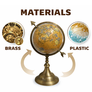 ลูกโลกตั้งโต๊ะตกแต่งพร้อมฐานทองเหลืองและลูกโลกพลาสติกสำหรับบ้านและโต๊ะทำงาน |   ลูกโลกตั้งโต๊ะสำหรับตกแต่งภายใน - Product Image 2