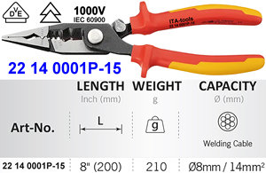 Alicates Multifuncionales Aislados de Grado Industrial y para Bricolaje de 1000V con Certificación GS-VDE, Hojas de Acero Especial para Herramientas, Mangos de TPR - Product Image 3