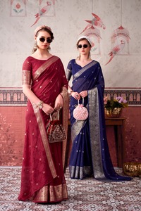 Indian Stunning Printed with Zari Weaving Work Elegant Saree for Festive Party and Wedding Occasion for Women Fancy Wear - Product Image 6