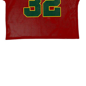 Maillot de football américain personnalisé rouge et vert en mesh, col en V, manches courtes, numéro 32, unisexe adulte, vêtement de sport respirant - Product Image 6