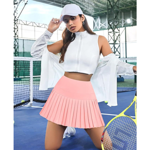 Jupe de tennis plissée rose taille haute pour femme, mini-jupe sportive respirante pour le fitness et le yoga, toutes saisons - Product Image 3