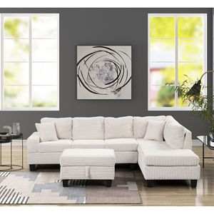 Divano Sezionale Reclinabile in Legno Color Crema Stile Moderno per Soggiorno - Product Image 4