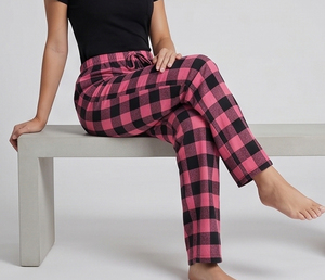 Pantalon de pyjama en flanelle à carreaux pour femme, taille élastique, coupe ample, longueur cheville, 100% coton - Product Image 4