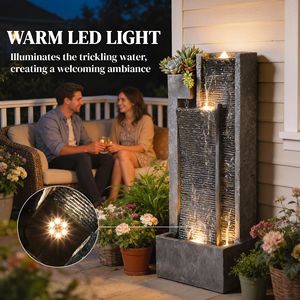 Fontana a Cascata Moderna da Esterno 40 Pollici con Luci LED, Cascata a 3 Livelli, Fioriera Grigio Scuro, Pompa 220V - Product Image 5