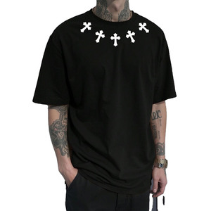 <b>Gothic</b> Cross Men's <b>shirts</b> Oversized Black Tee 250GSM Drop Shoulder Streetwear Hip Hop Cotton OEM Bulk Supplier - Product Image 1