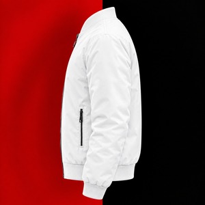 <b>White</b> <b>Men</b> Winter Solid Bomber <b>Jacket</b> Zip up Stand Collar Long Sleeve Shell Outerwear <b>for</b> Casual Wear - Product Image 3