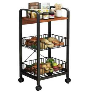 Étagère de rangement de cuisine à 2 niveaux pour comptoir, en fil métallique, avec plateau en bois et poignées en bois, cadre noir - Product Image 2