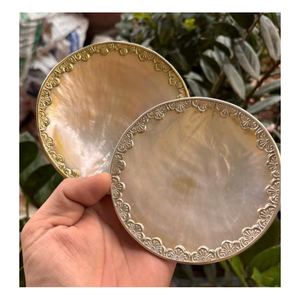 Assiette en nacre ronde, plat de service décoratif à bordure florale pour table à manger, mariage - Product Image 1