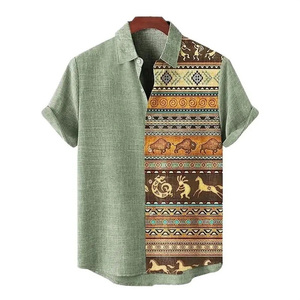 <b>Men's</b> Summer Casual Loose Short-Sleeve Vacation <b>Shirt</b> <b>African</b> Tribal Pattern Print Poplin 100% Polyester Anti-Wrinkle Breathable - Product Image 1