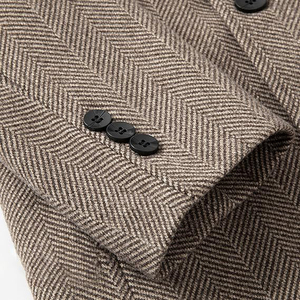 <b>Men</b> Herringbone Twill Wool <b>Double</b> <b>Breasted</b> Long Coat Notch Lapel Slim Fit Belted Winter <b>Overcoat</b> - Product Image 5
