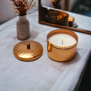 Modern Design Copper Electroplated Hammered Metal Candle Bowl Luxury Container Premium Scented Soy Wax Eco-Friendly Wedding - Product Image 2