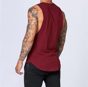 Men's Sleeveless Tank <b>Top</b> O-Neck Knitted 100% Polyester Washed Eco-Friendly Solid Color Breathable Casual Fit <b>Maroon</b> - Product Image 2