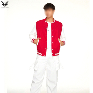 Minimalist Red Men Varsity <b>Jacket</b> <b>White</b> Contrast Sleeve Blank Bomber <b>Jacket</b> Custom Team Casual Sportswear Baseball Uniform - Product Image 5