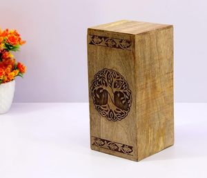 Caja de Muerto en bois sculpté à la main, motif arbre, 25,5 cm x 12,5 cm x 12,5 cm, décoration artisanale pour la maison - Product Image 3