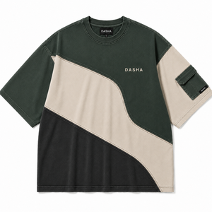 T-shirt streetwear surdimensionné personnalisé pour homme, en coton épais, coupe ample, color block, avec poche - Product Image 5