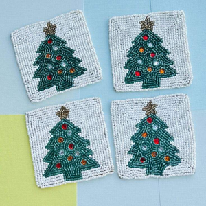 Designer Christmas Embroidered Seed <b>Beaded</b> <b>Coasters</b> Luxury Holiday Drink Mats For Table Protection And Seasonal Decoration - Product Image 5