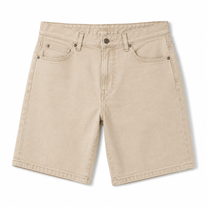Shorts en jean personnalisés pour hommes, style vintage, coupe droite, délavé clair, avec logo brodé, double épaisseur aux genoux, effet usé, pour l'été - Product Image 2