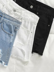 New Arrival Women Summer High Waisted <b>Mini</b> Denim Shorts Tummy Control Denim Cuff Denim Shorts - Product Image 3