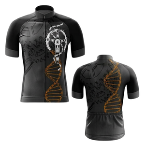 Maillot de cyclisme personnalisé pour homme, noir, manches courtes, avec impression DNA, design sublimé, évacuation de l'humidité, coupe ajustée, toutes saisons - Product Image 2