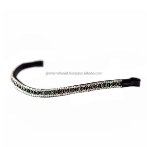 Banda de cuero para cejas de caballo en forma de onda de suministro al por mayor en tamaño de mazorca completa con 3 filas decorativas verde esmeralda y cristales transparentes ostentosos - Product Image 4