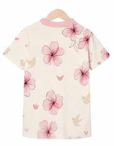 Floral Printed Short Sleeve Polo Shirt for Boys Casual Pink Collar Design - Product Image 2