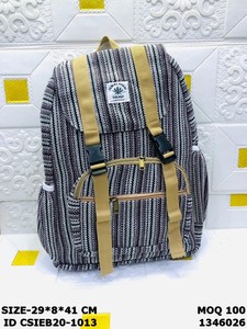 Striped Hemp Fabric <b>Backpack</b> Casual Daily Use 29x8x41cm Zipper Closure Durable Shoulder Strap Boston Style - Product Image 4