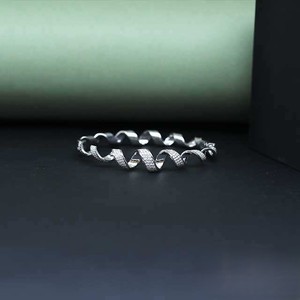 Rhodium-plated 925 <b>silver</b> <b>cuff</b> Geometric minimalist unisex <b>bracelet</b> Fine chain & link - Product Image 1