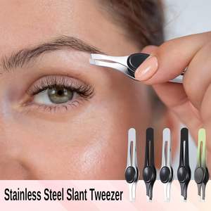 5 pinces à épiler de luxe incurvées en acier inoxydable à haute teneur en carbone, à pointe inclinée, pour sourcils et cils, écologiques - Product Image 3