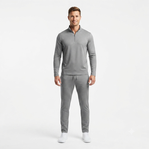 Chándal Gris para Hombre con Media Cremallera, Manga Larga, Color Sólido, Ropa Casual, Transpirable, Poliéster, Corte Regular, Estilo Otoñal - Product Image 1