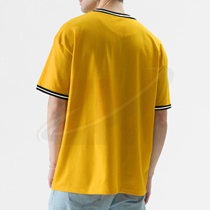 Novedades: Camiseta de manga corta amarilla para hombre, corte oversize, ribete en contraste, cuello redondo, estilo casual, de algodón, venta al por mayor - Product Image 3