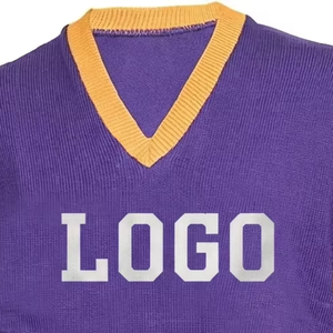 Suéter morado con cuello en V y ribete amarillo y rayas en las mangas, tejido de punto, manga larga para mujeres, ideal para escuelas/colejos/unistades - Product Image 3