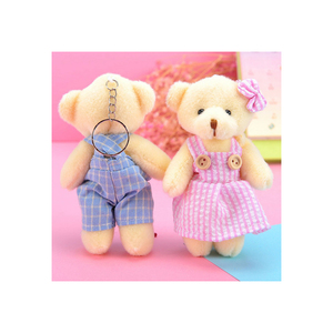 Cute Plush Bear Keychain 3D Cartoon Soft Toy White Faux Fur <b>Red</b> Check <b>Bow</b> - Product Image 4
